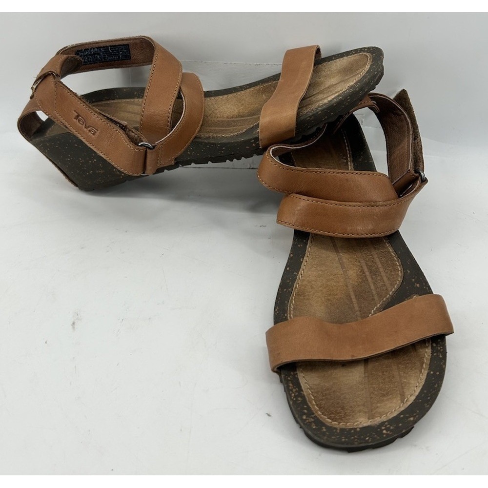 Teva Cabrillo Strap Wedge Sandals Tan Leather Textured Wedge Sole Women's 9.5